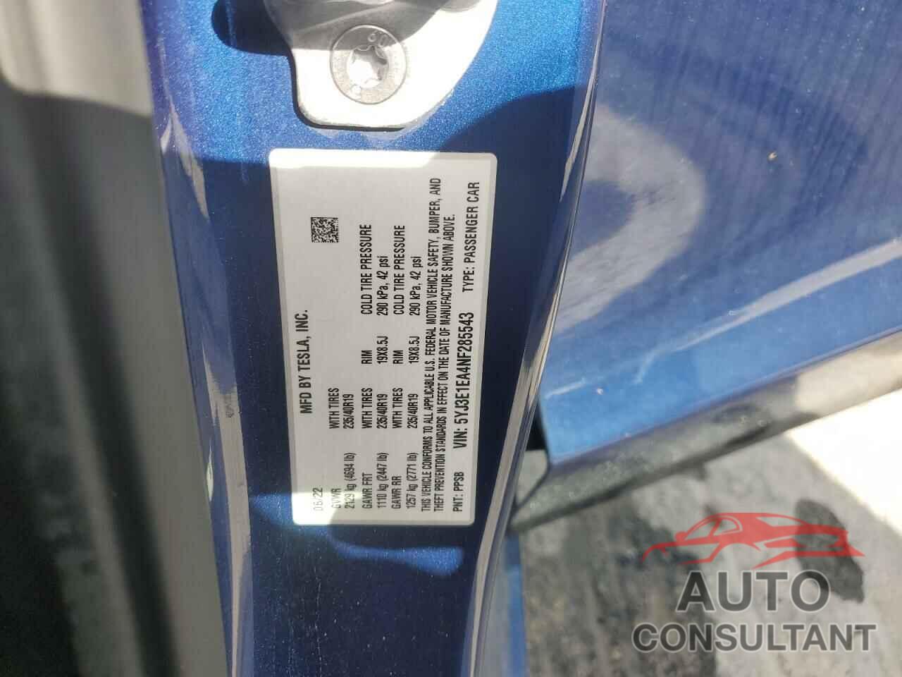 TESLA MODEL 3 2022 - 5YJ3E1EA4NF285543