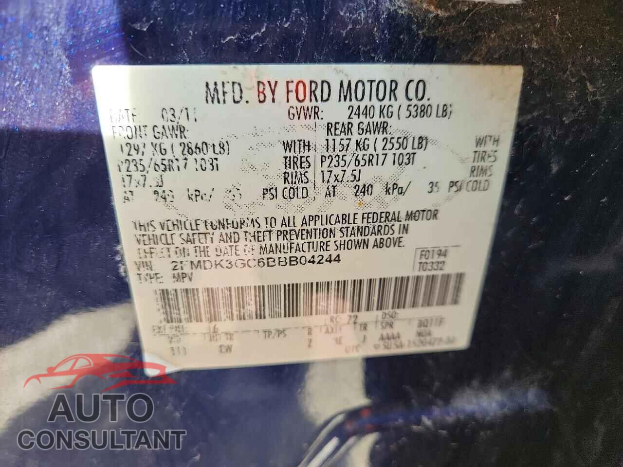 FORD EDGE 2011 - 2FMDK3GC6BBB04244