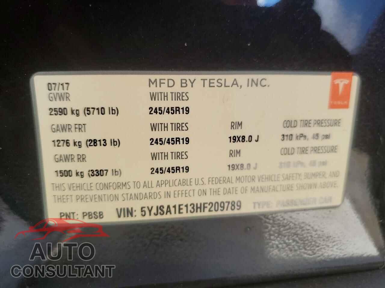 TESLA MODEL S 2017 - 5YJSA1E13HF209789