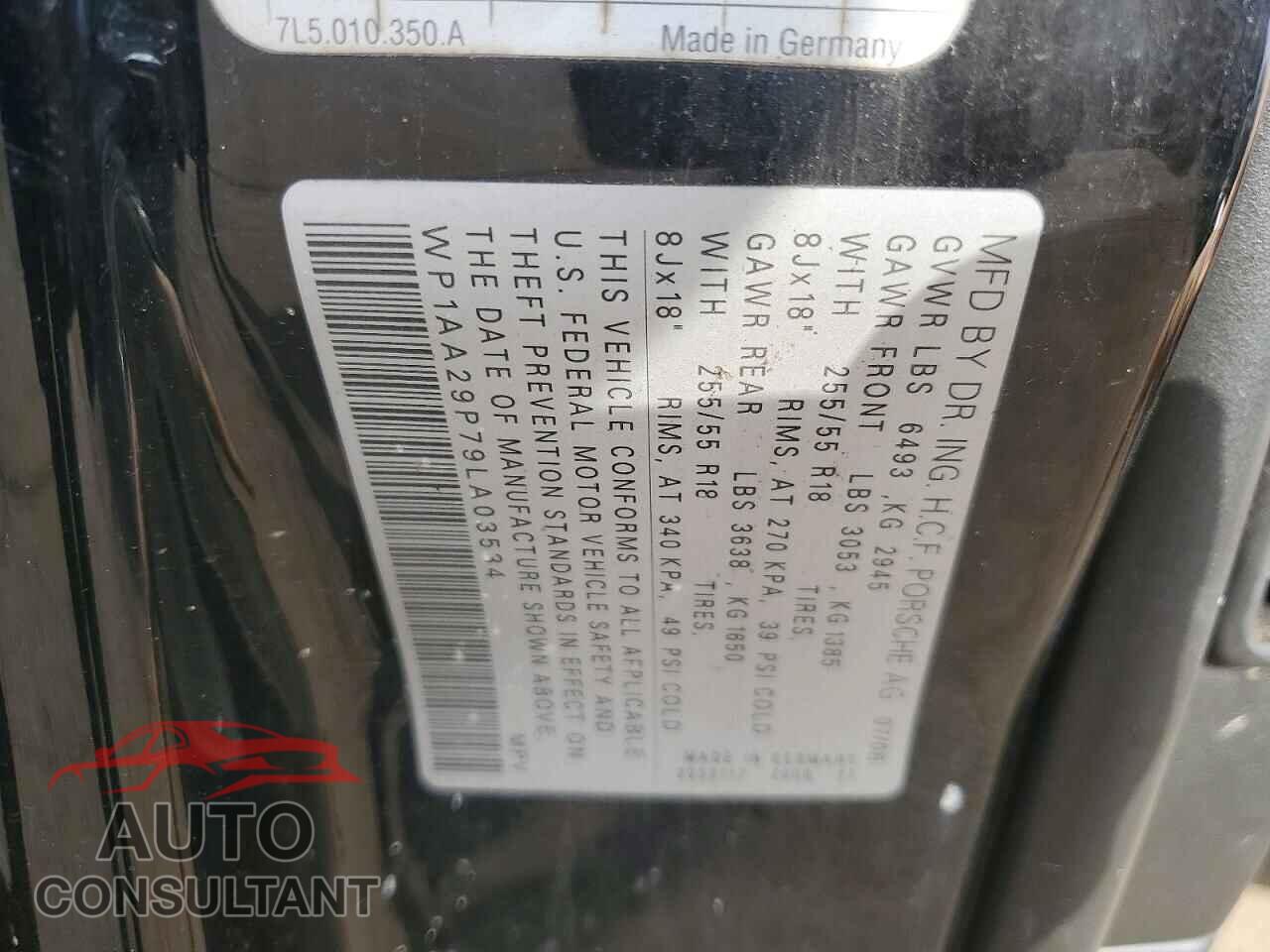 PORSCHE CAYENNE 2009 - WP1AA29P79LA03534