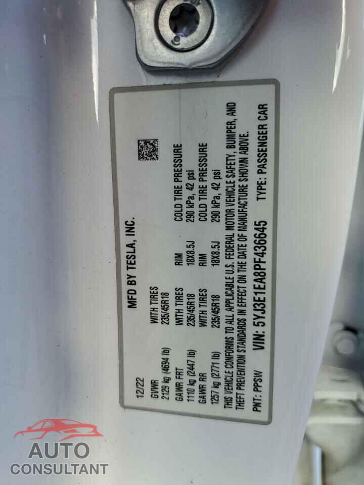 TESLA MODEL 3 2023 - 5YJ3E1EA8PF436645