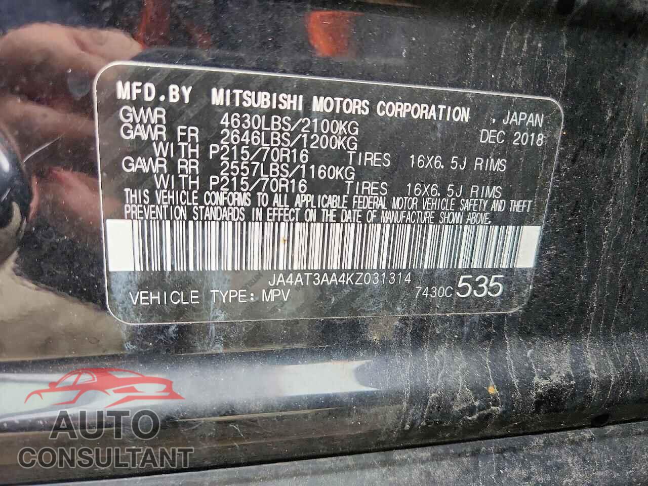 MITSUBISHI ECLIPSE 2019 - JA4AT3AA4KZ031314