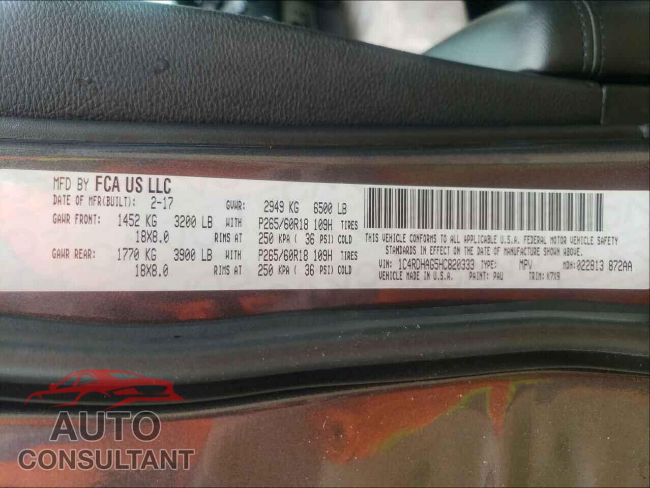 DODGE DURANGO 2017 - 1C4RDHAG5HC820333