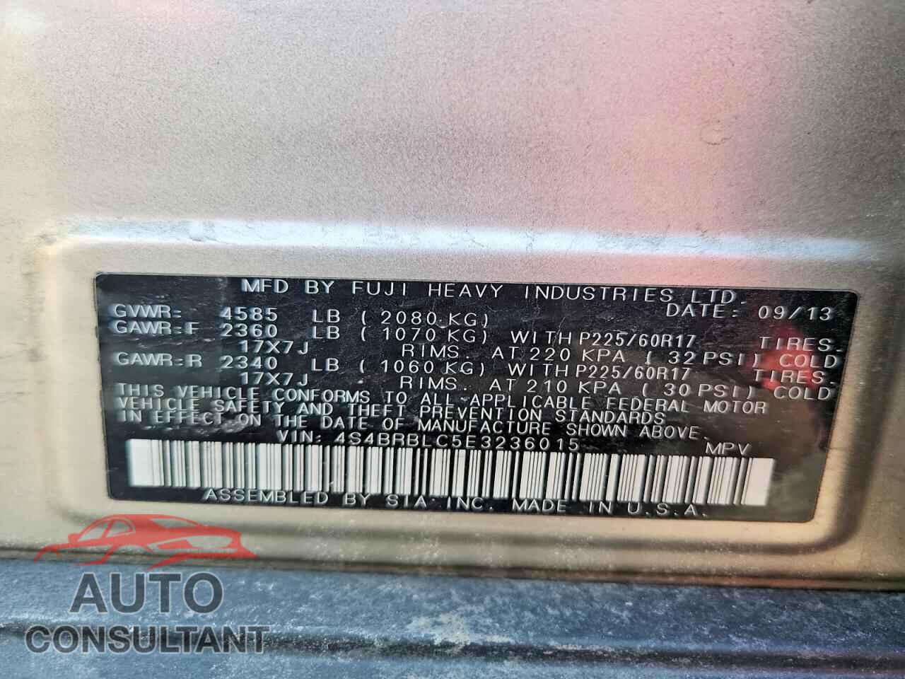 SUBARU OUTBACK 2014 - 4S4BRBLC5E3236015