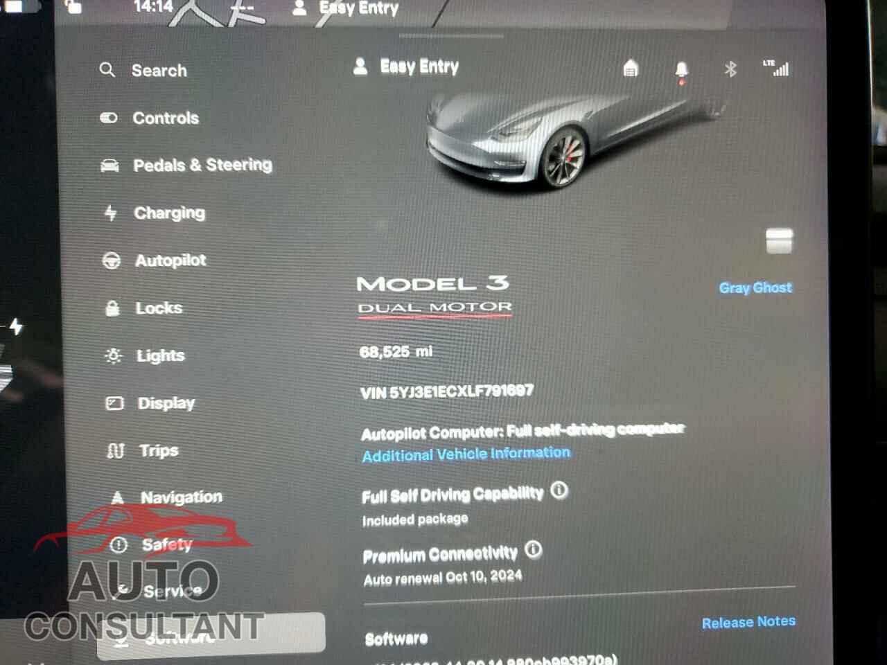 TESLA MODEL 3 2020 - 5YJ3E1ECXLF791697