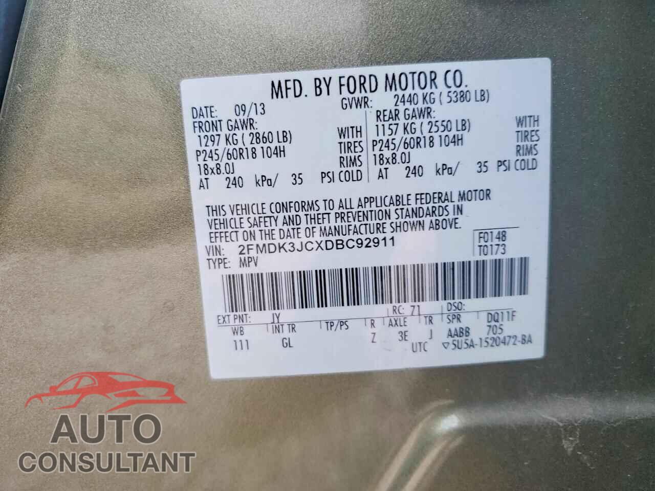 FORD EDGE 2013 - 2FMDK3JCXDBC92911