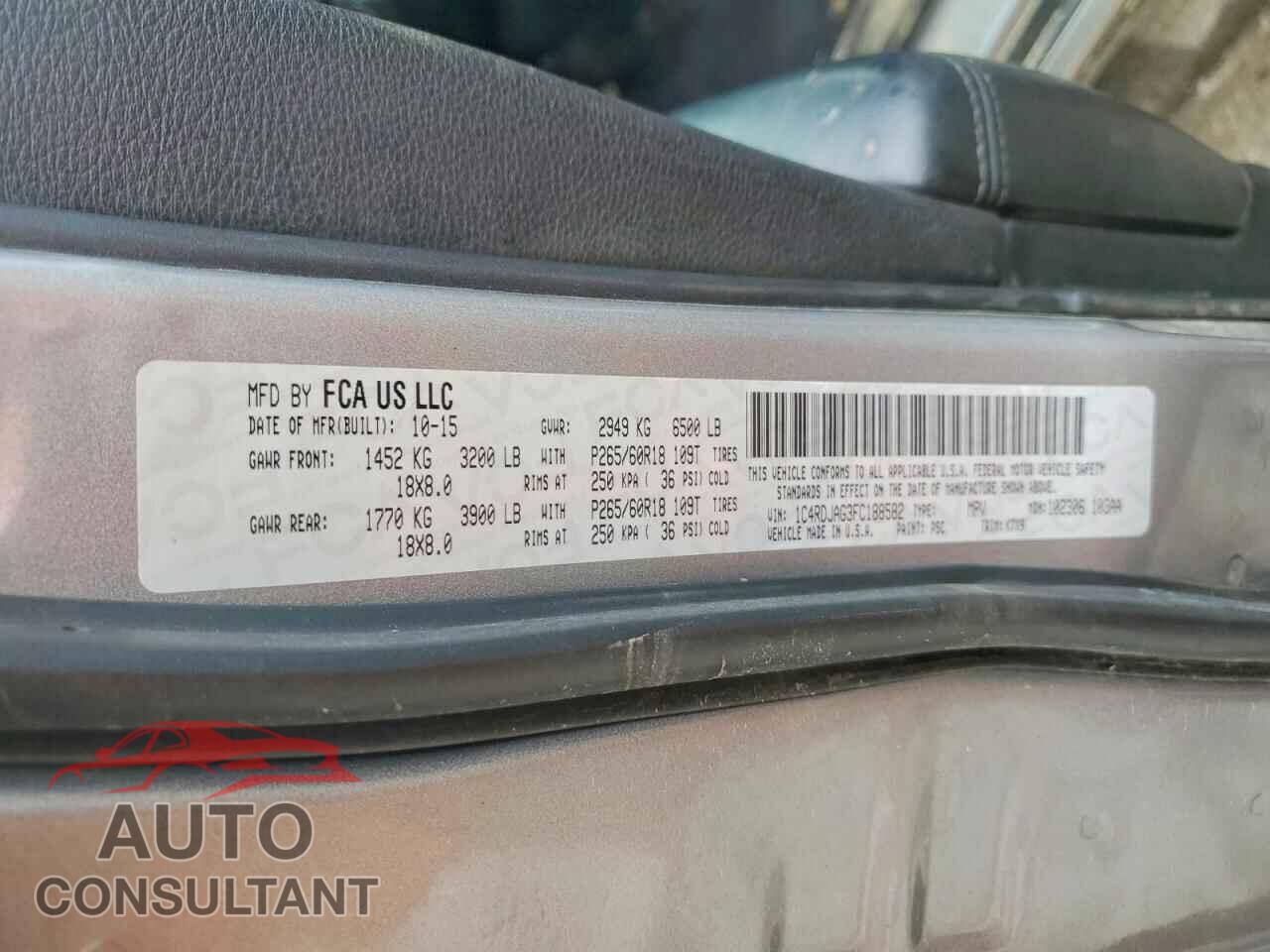 DODGE DURANGO 2015 - 1C4RDJAG3FC188582