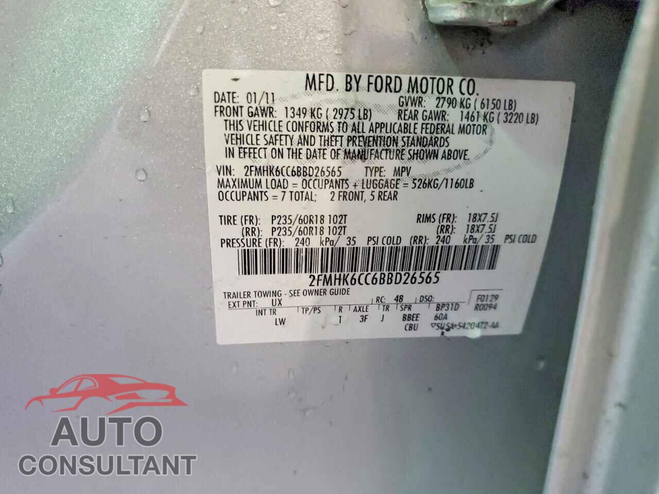 FORD FLEX 2011 - 2FMHK6CC6BBD26565