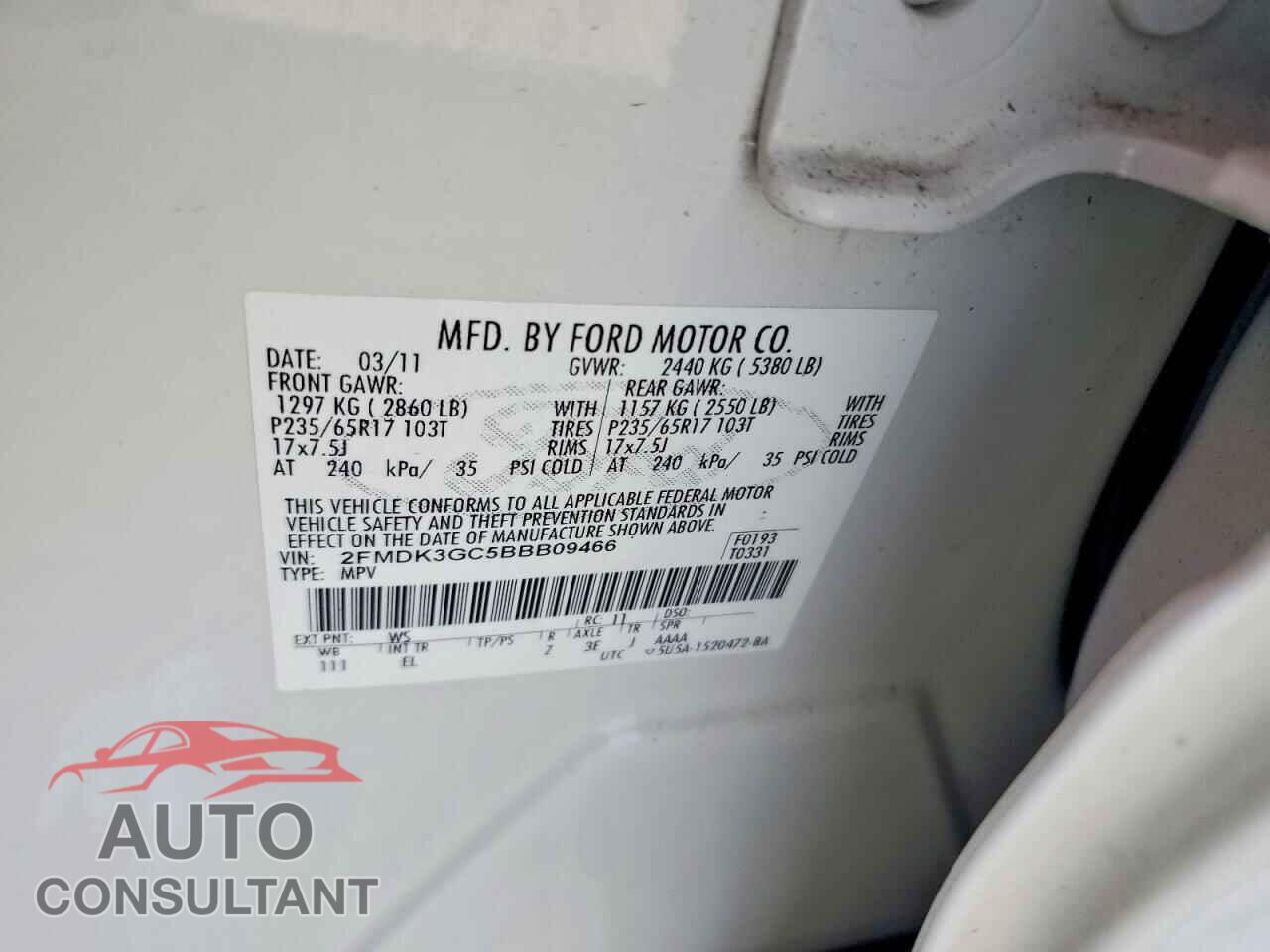 FORD EDGE 2011 - 2FMDK3GC5BBB09466