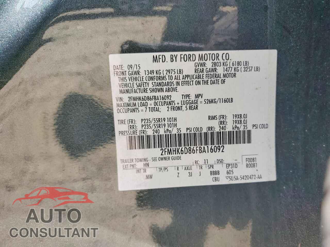 FORD FLEX 2015 - 2FMHK6D86FBA16092