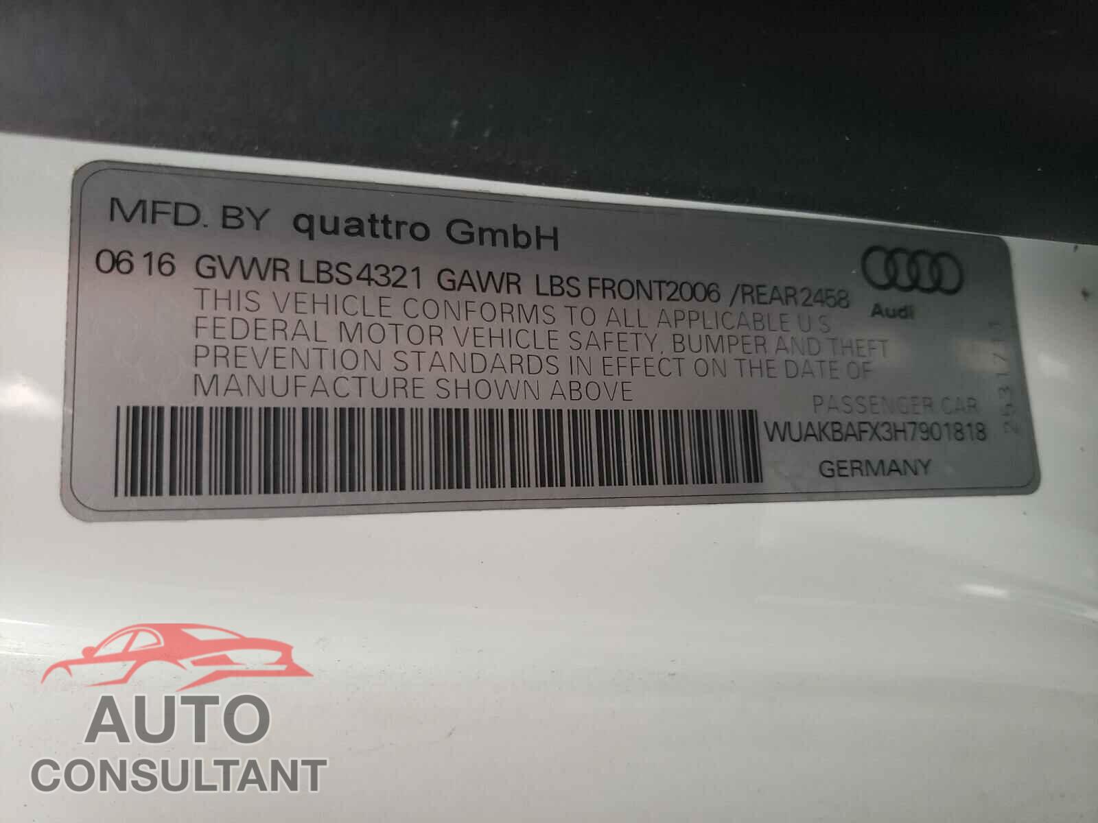 AUDI R8 2017 - WUAKBAFX3H7901818