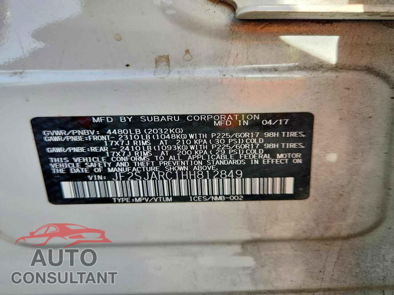 SUBARU FORESTER 2017 - JF2SJARC1HH812849