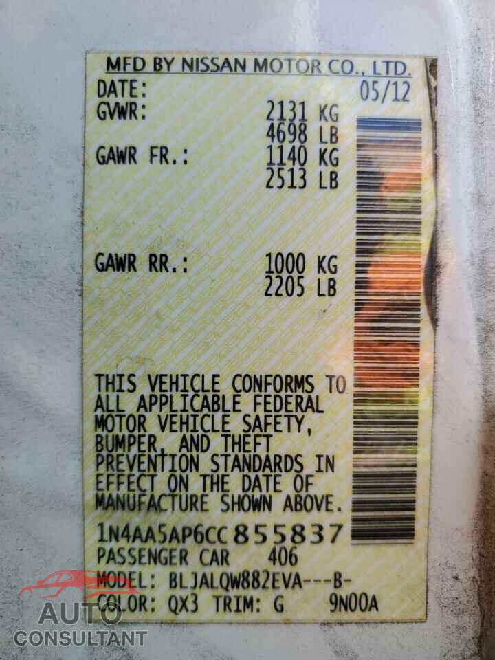 NISSAN MAXIMA 2012 - 1N4AA5AP6CC855837