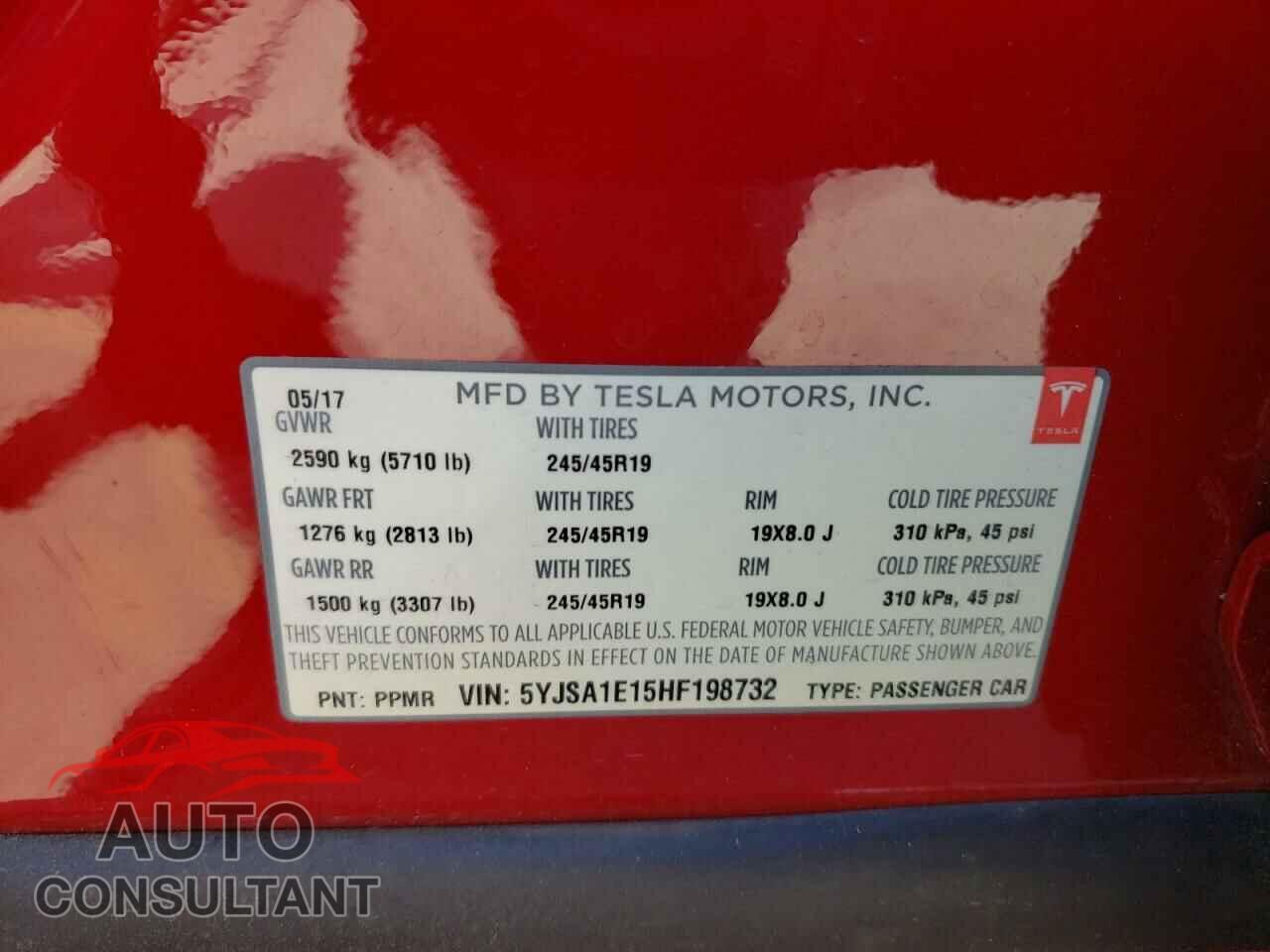 TESLA MODEL S 2017 - 5YJSA1E15HF198732