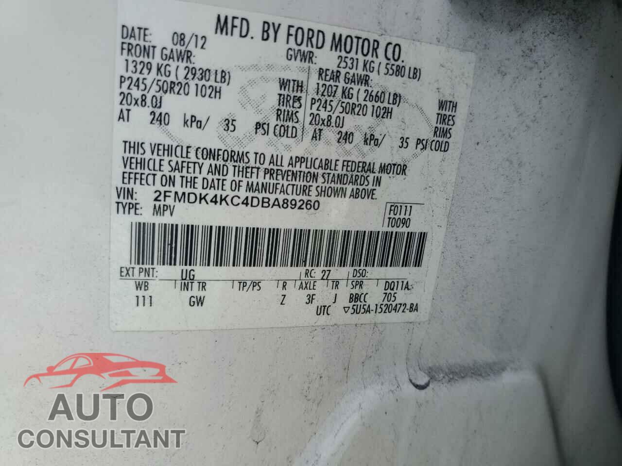 FORD EDGE 2013 - 2FMDK4KC4DBA89260