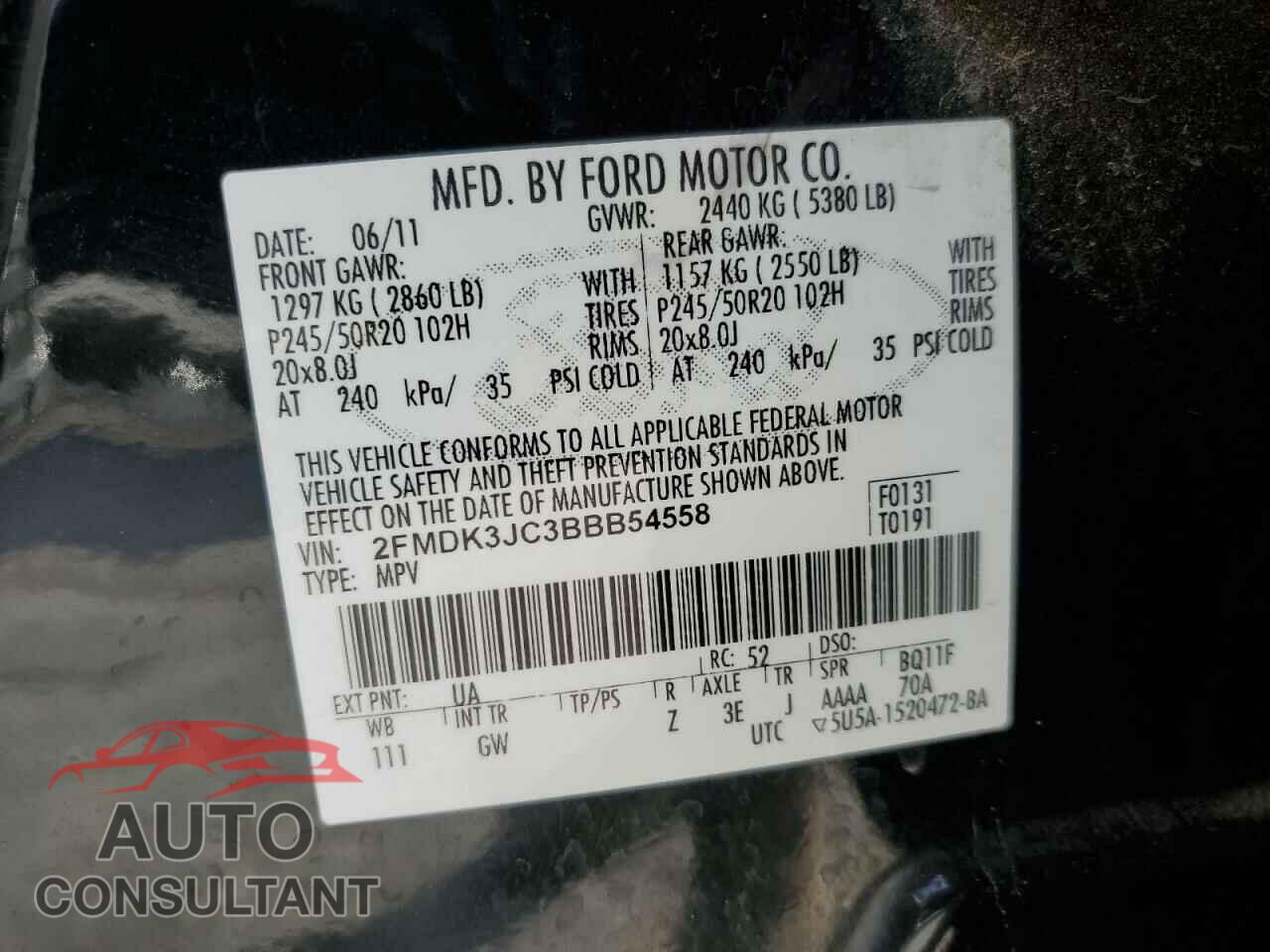 FORD EDGE 2011 - 2FMDK3JC3BBB54558
