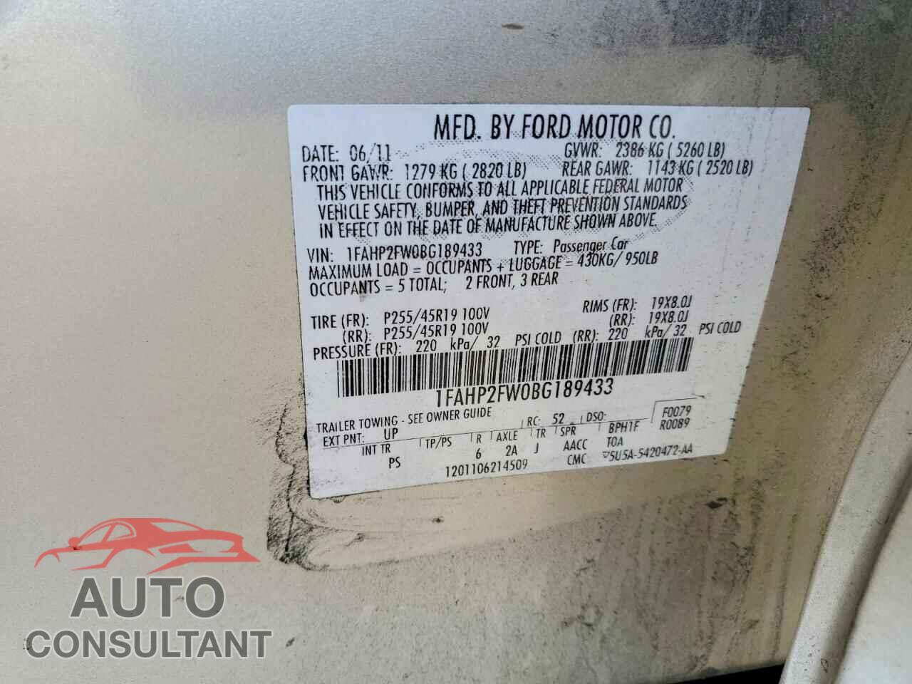 FORD TAURUS 2011 - 1FAHP2FW0BG189433
