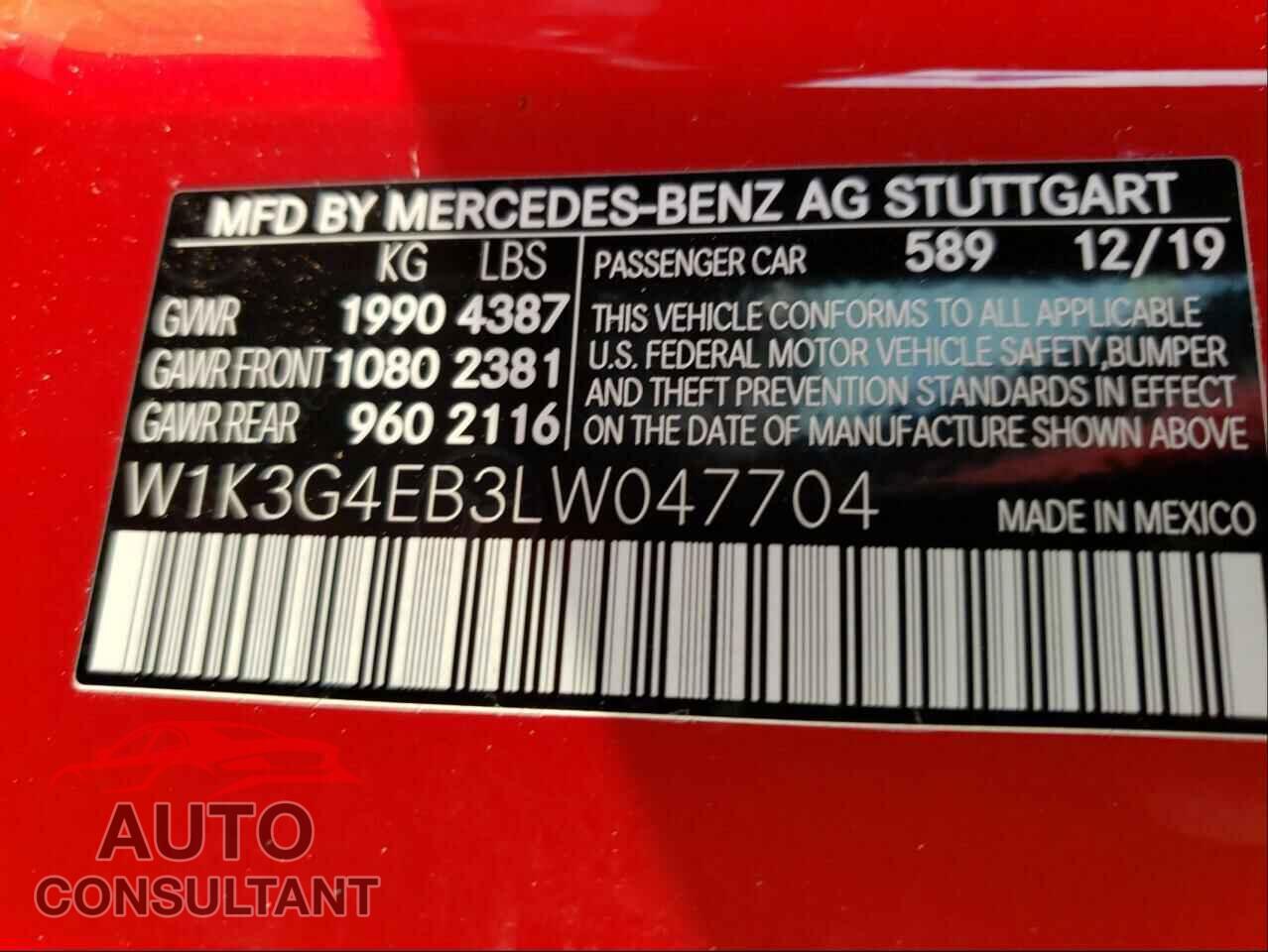 MERCEDES-BENZ A-CLASS 2020 - W1K3G4EB3LW047704