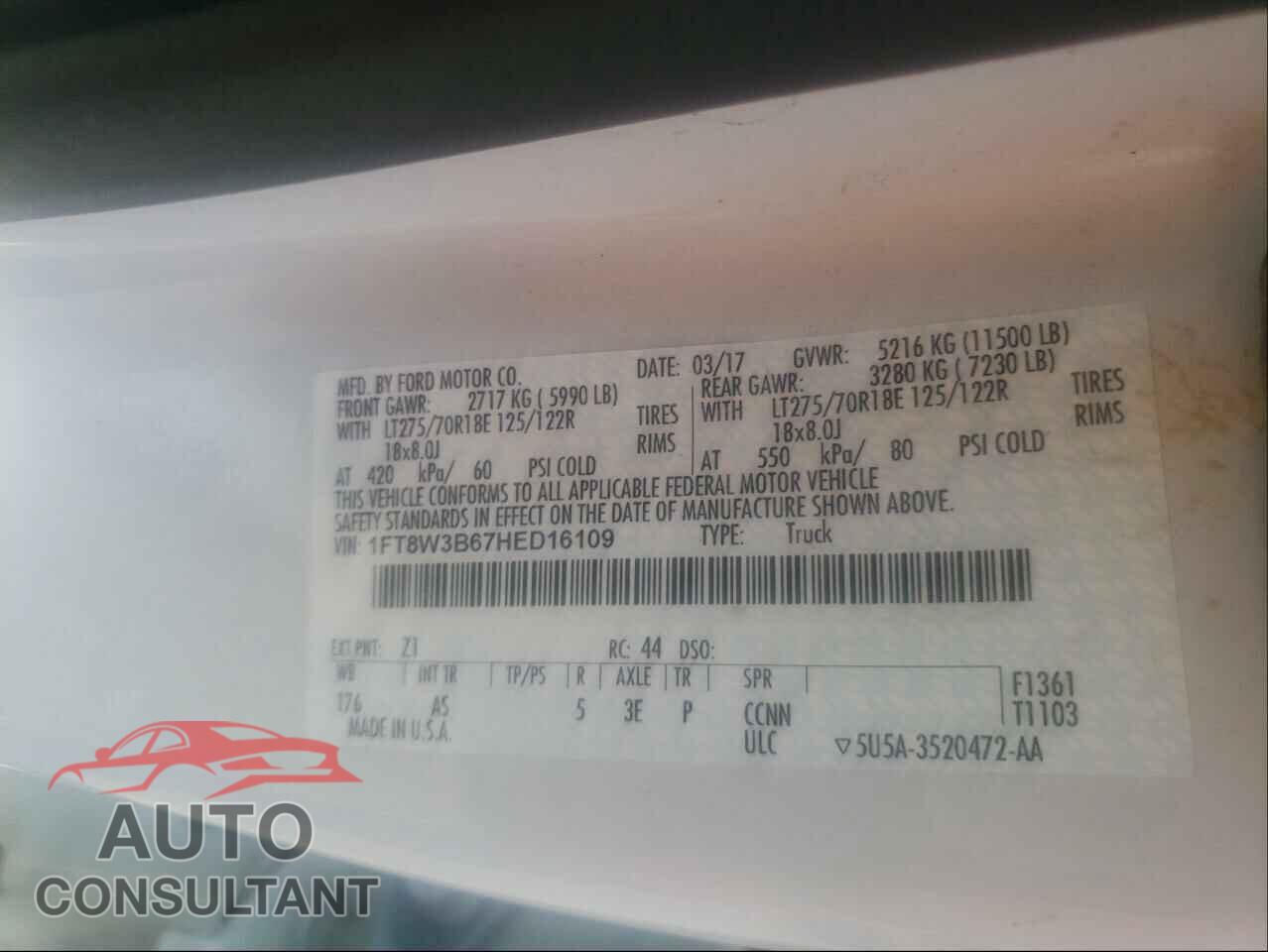 FORD F350 2017 - 1FT8W3B67HED16109