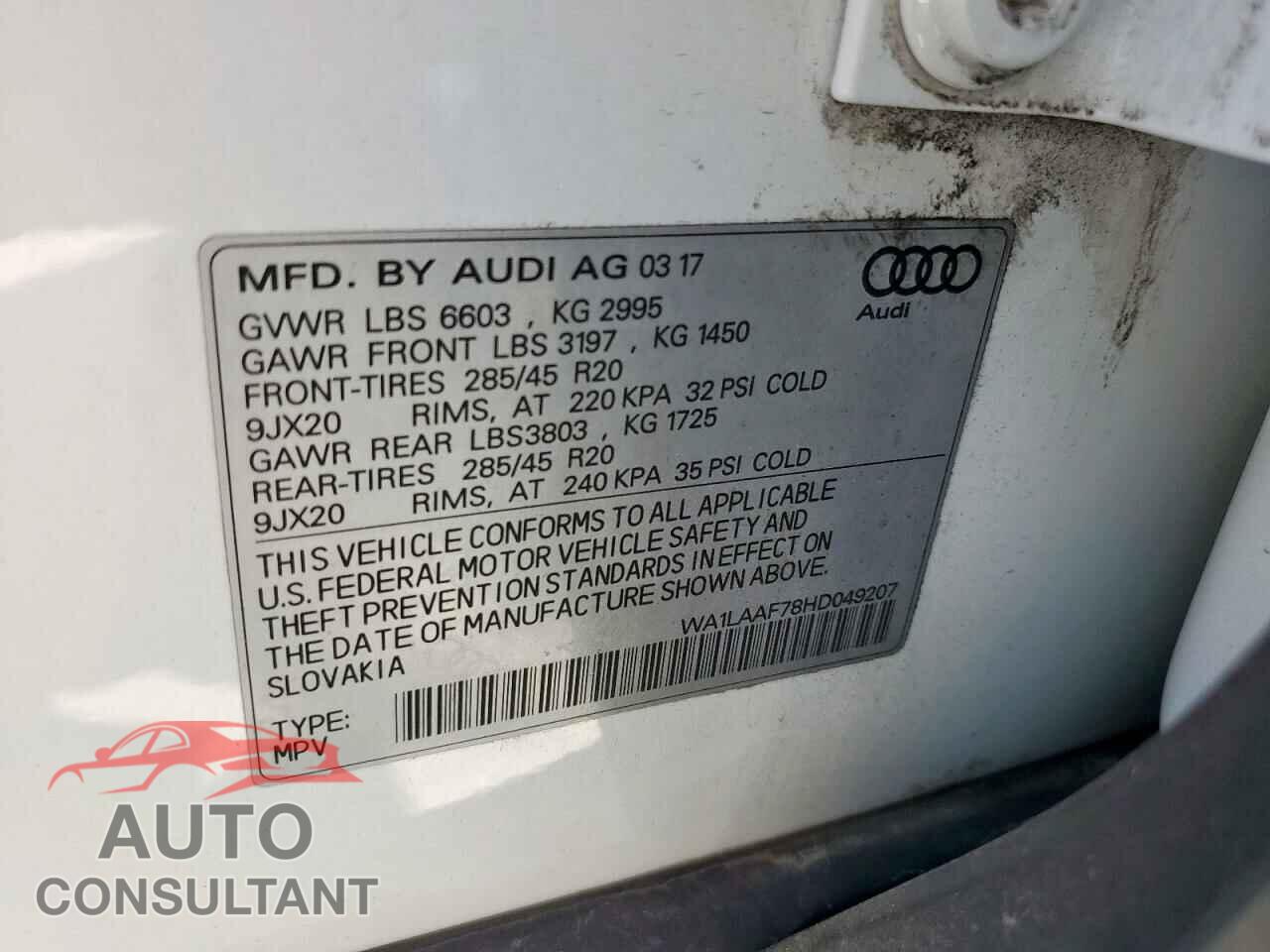 AUDI Q7 2017 - WA1LAAF78HD049207