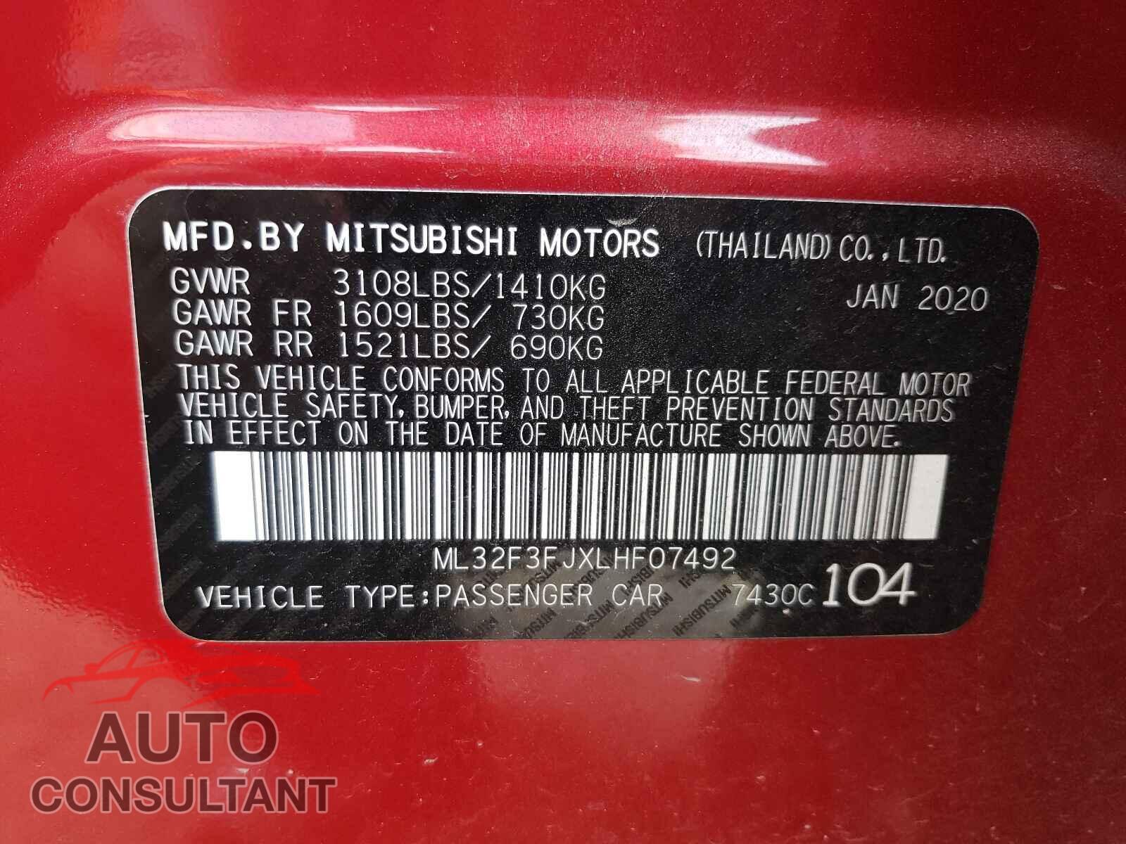 MITSUBISHI MIRAGE 2020 - ML32F3FJXLHF07492