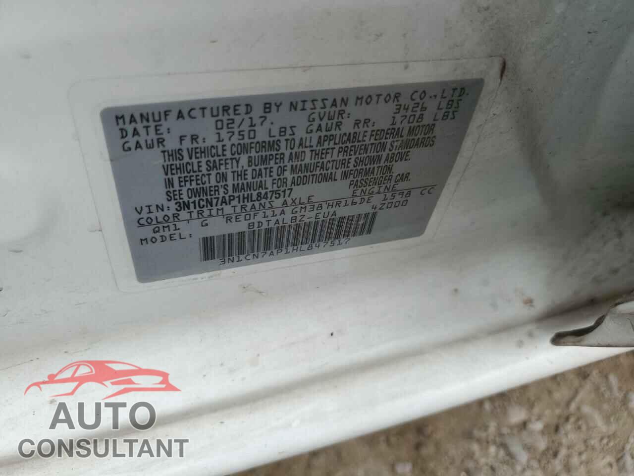 NISSAN VERSA 2017 - 3N1CN7AP1HL847517