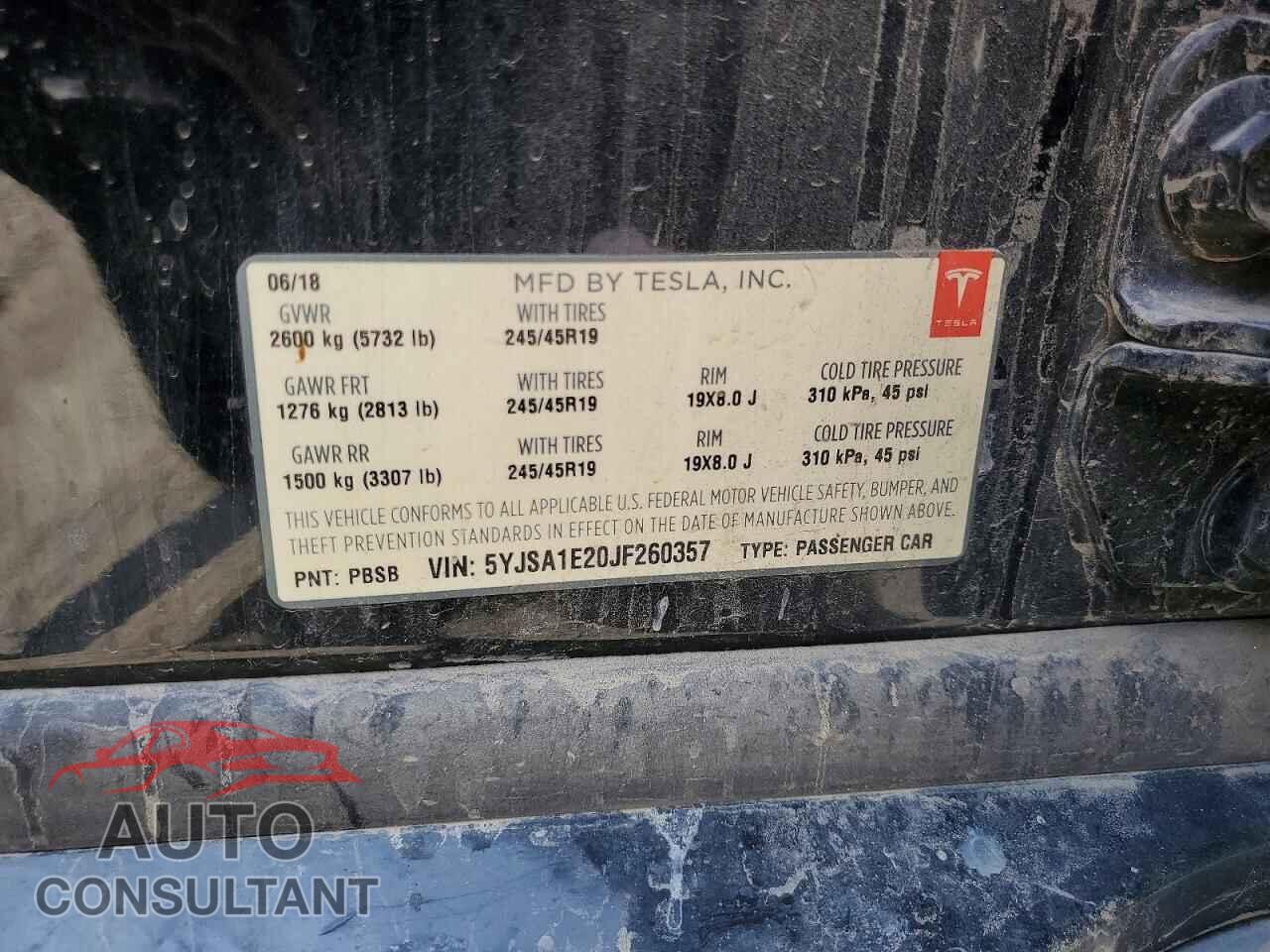 TESLA MODEL S 2018 - 5YJSA1E20JF260357
