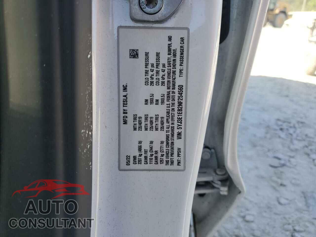 TESLA MODEL 3 2022 - 5YJ3E1EB2NF254560