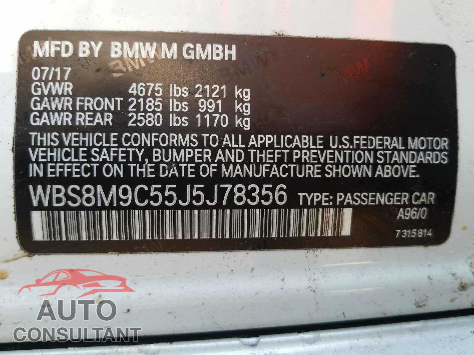BMW M3 2018 - WBS8M9C55J5J78356