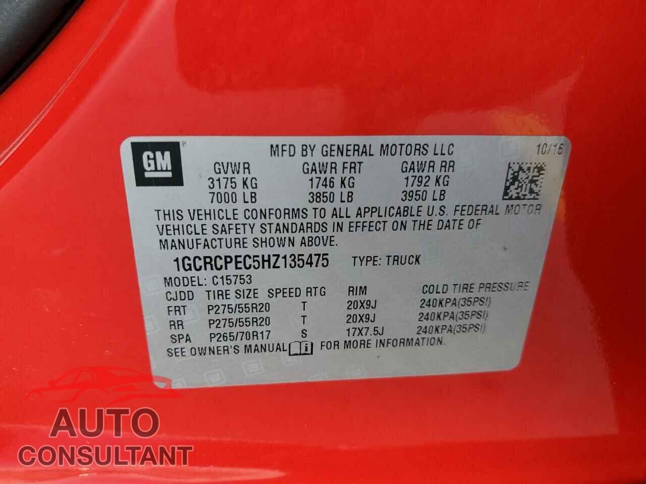 CHEVROLET SILVERADO 2017 - 1GCRCPEC5HZ135475