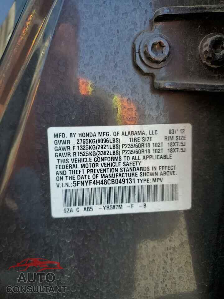 HONDA PILOT 2012 - 5FNYF4H48CB049131