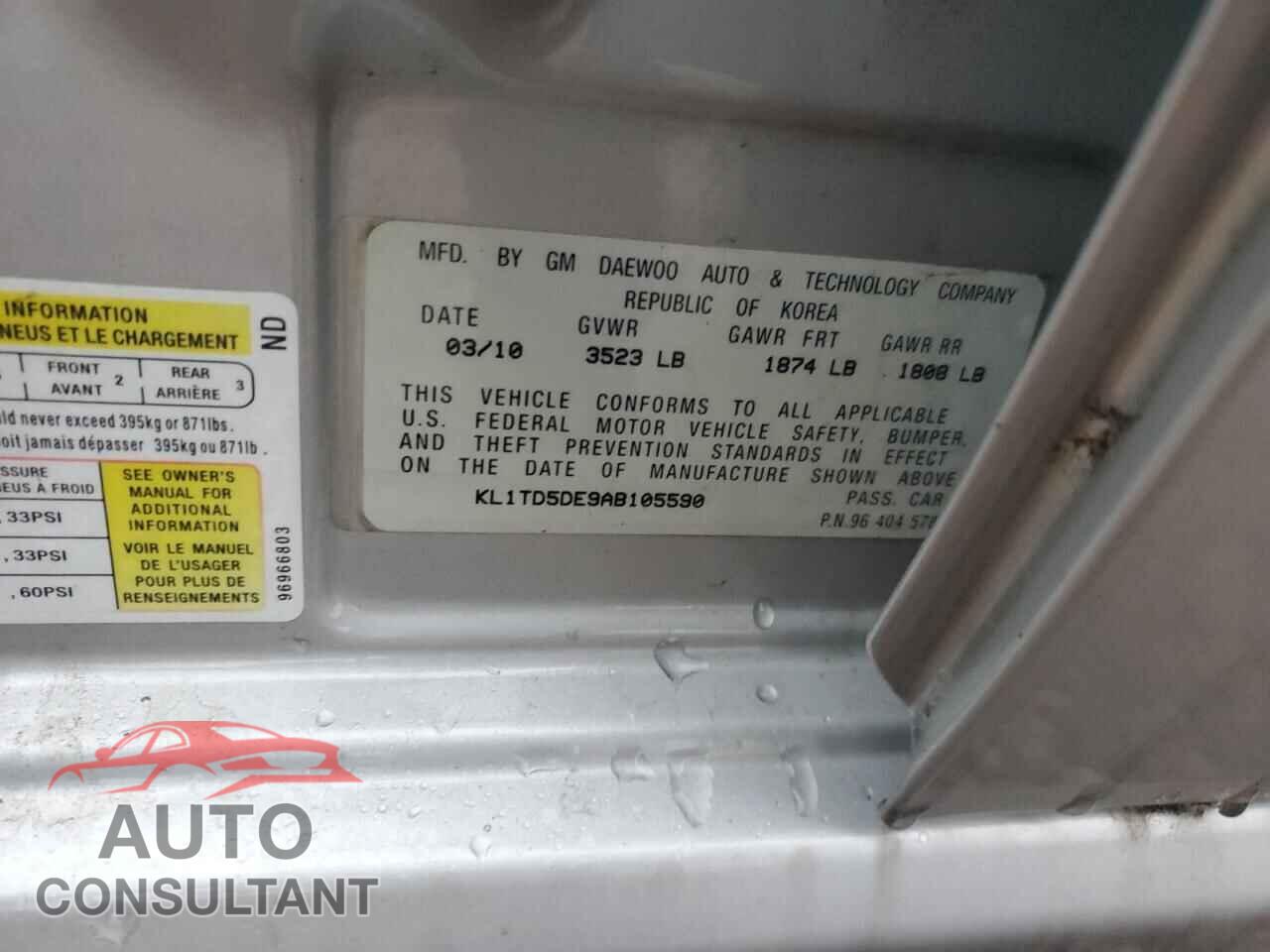 CHEVROLET AVEO 2010 - KL1TD5DE9AB105590