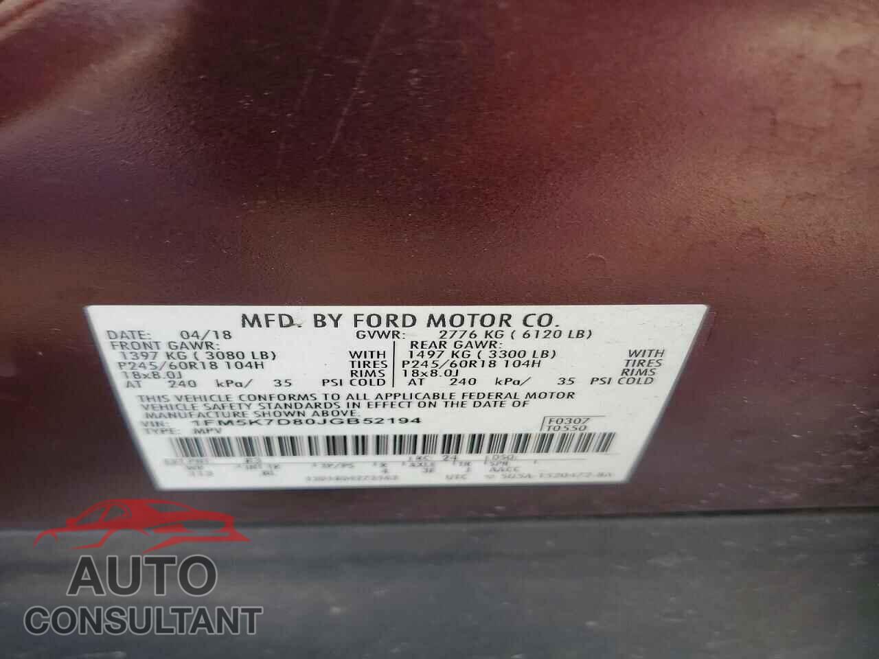 FORD EXPLORER 2018 - 1FM5K7D80JGB52194