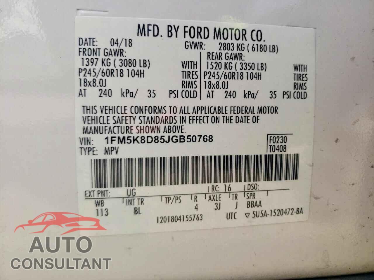 FORD EXPLORER 2018 - 1FM5K8D85JGB50768