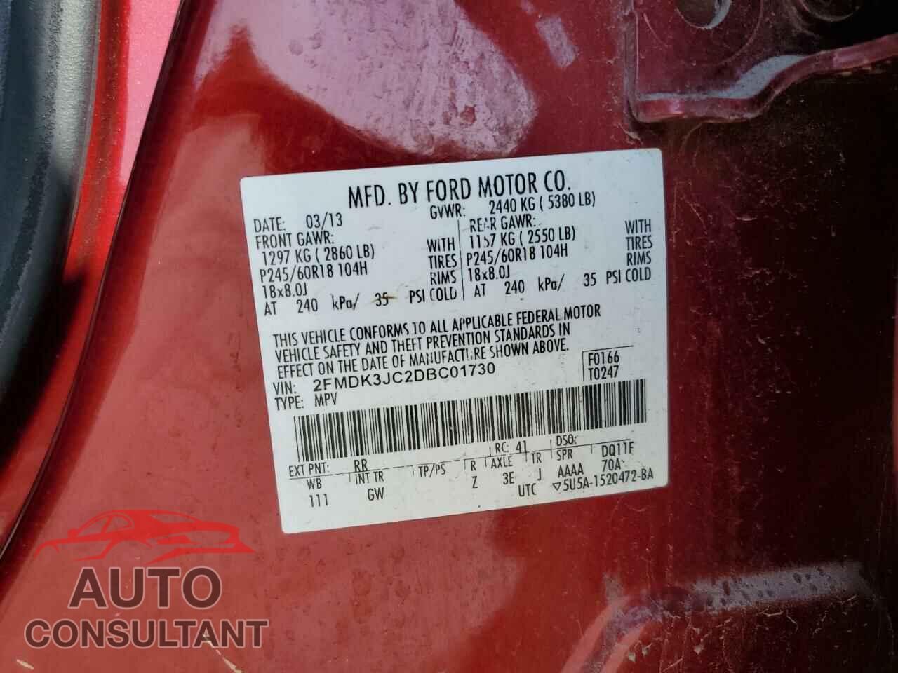 FORD EDGE 2013 - 2FMDK3JC2DBC01730