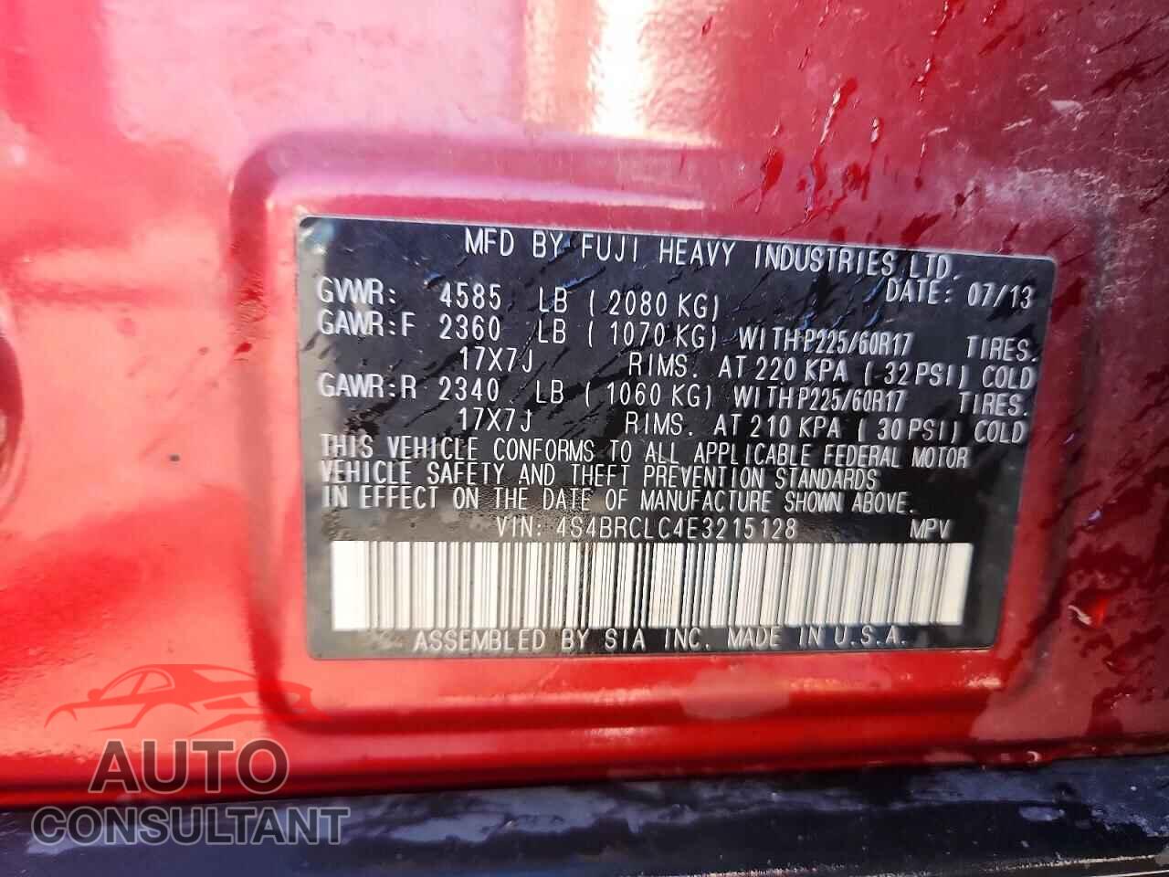 SUBARU OUTBACK 2014 - 4S4BRCLC4E3215128