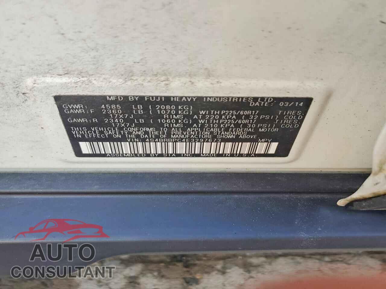 SUBARU OUTBACK 2014 - 4S4BRBPC4E3297673