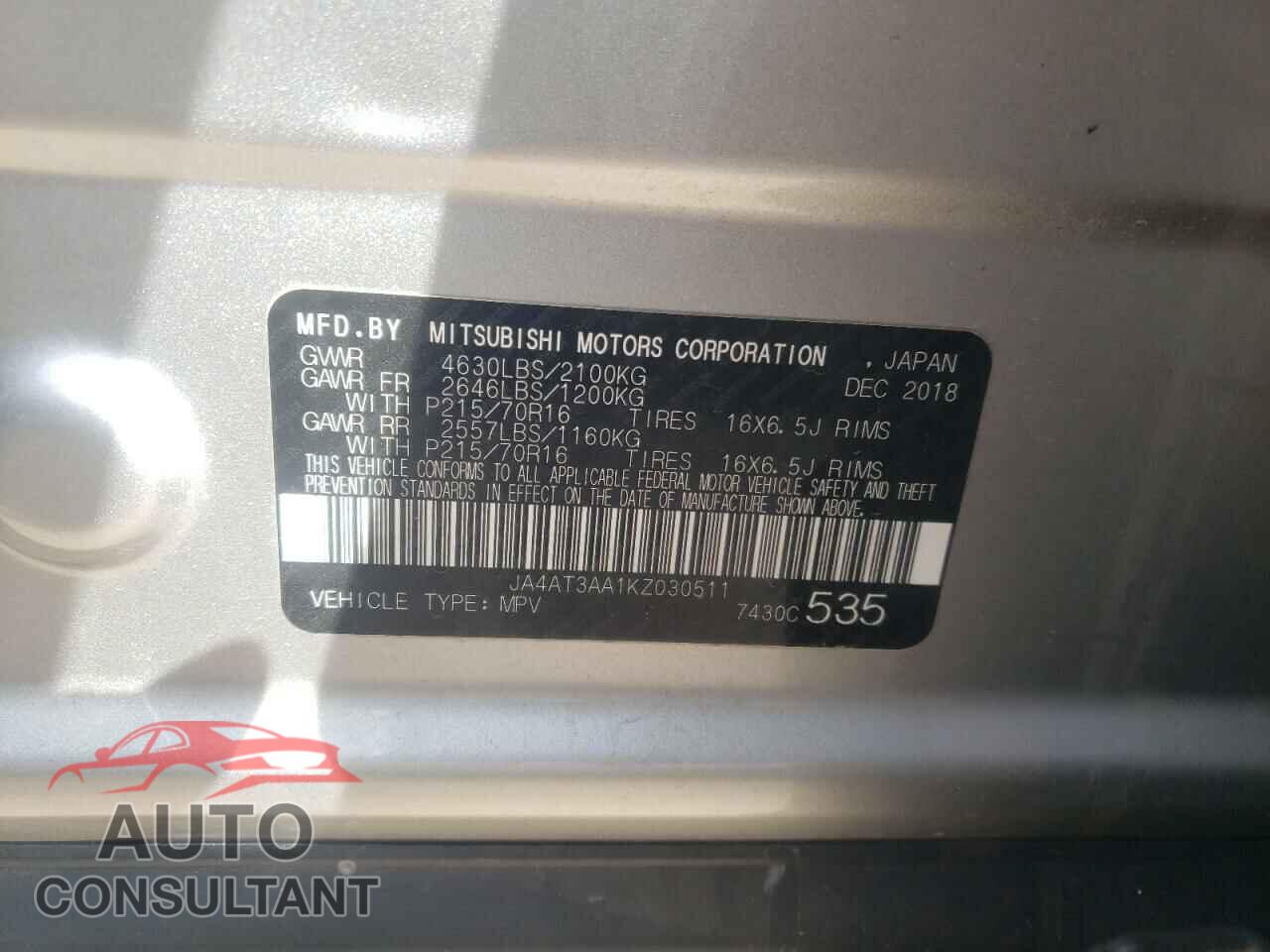 MITSUBISHI ECLIPSE 2019 - JA4AT3AA1KZ030511