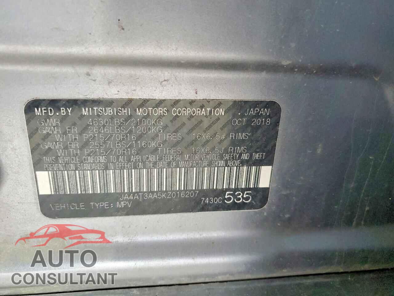 MITSUBISHI ECLIPSE 2019 - JA4AT3AA5KZ016207