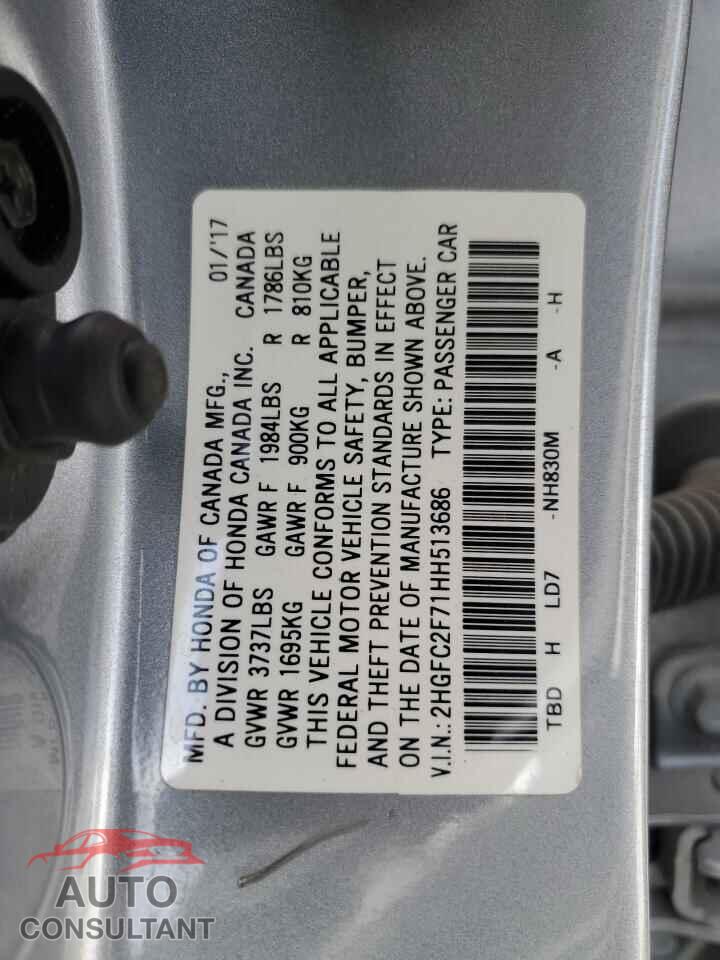 HONDA CIVIC 2017 - 2HGFC2F71HH513686