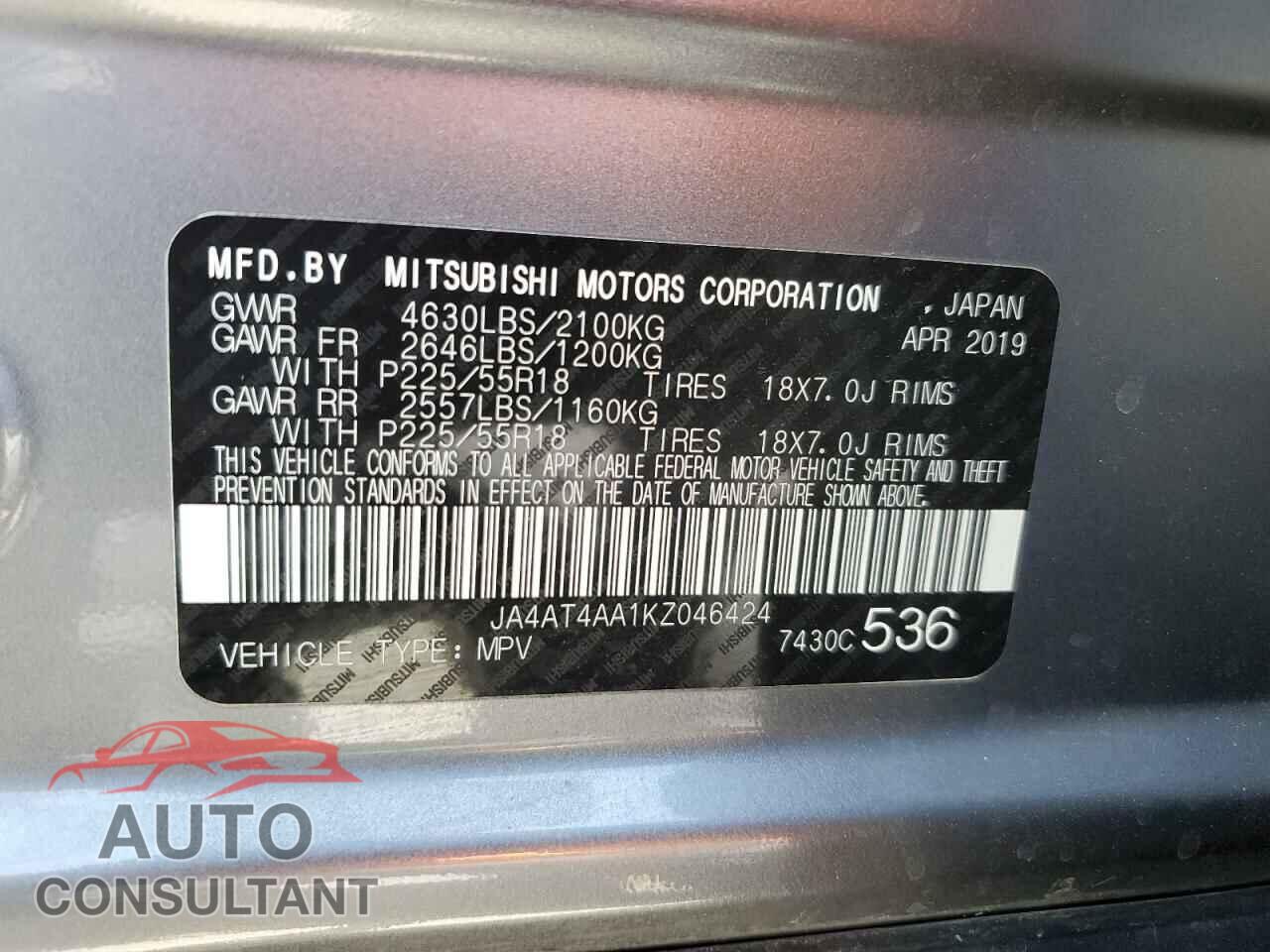 MITSUBISHI ECLIPSE 2019 - JA4AT4AA1KZ046424