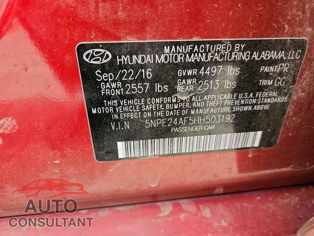 HYUNDAI SONATA 2017 - 5NPE24AF5HH503192