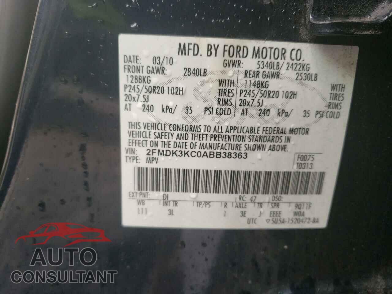 FORD EDGE 2010 - 2FMDK3KC0ABB38363