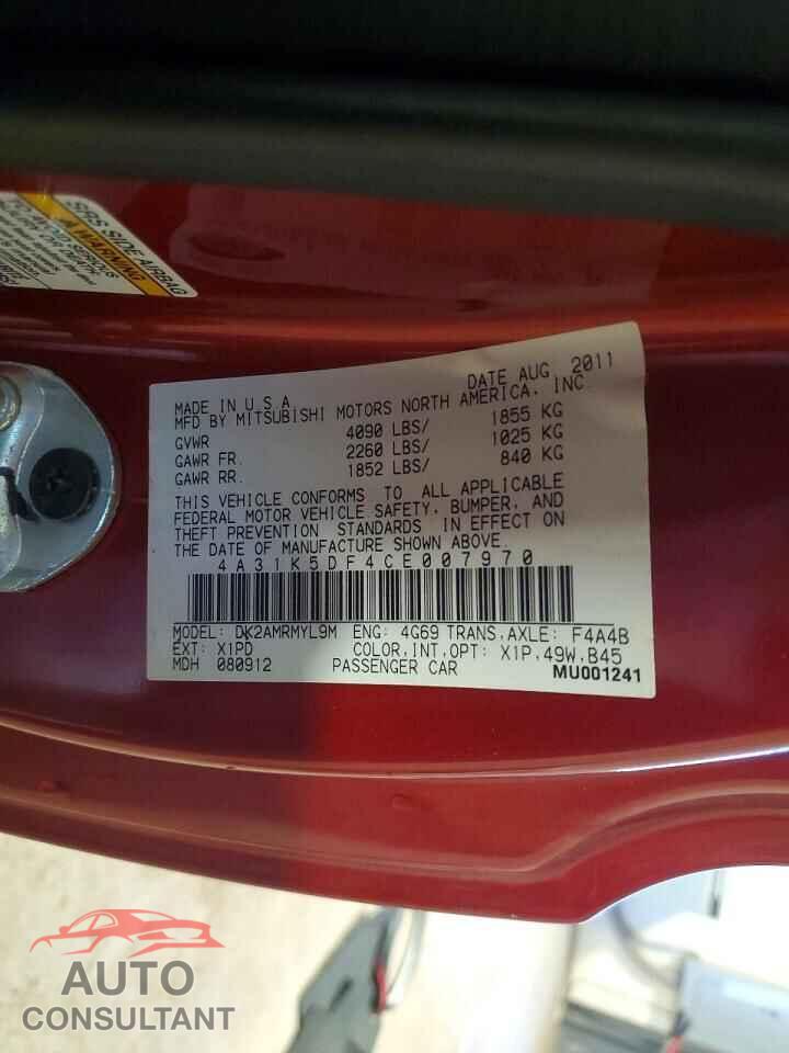 MITSUBISHI ECLIPSE 2012 - 4A31K5DF4CE007970