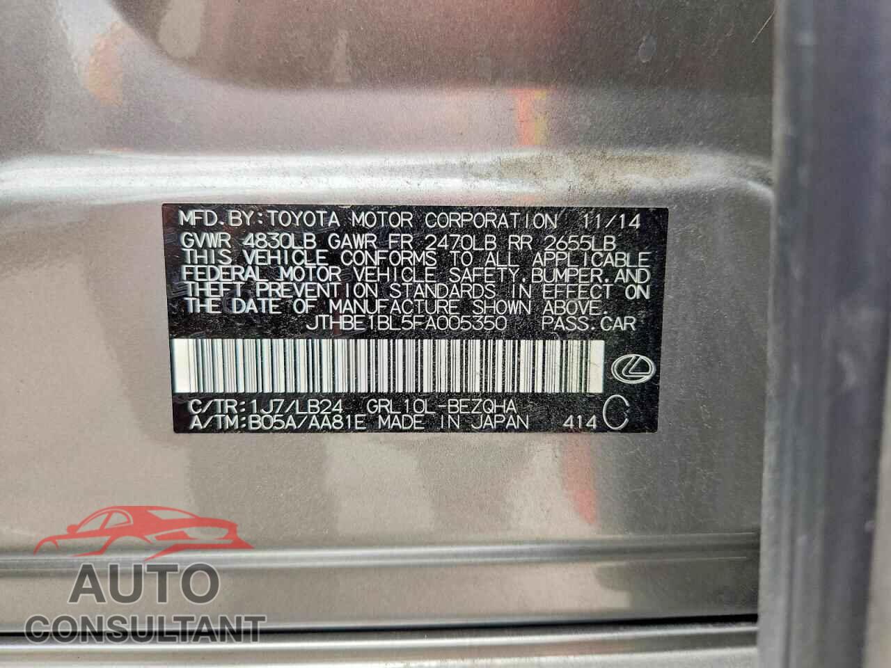 LEXUS GS350 2015 - JTHBE1BL5FA005350
