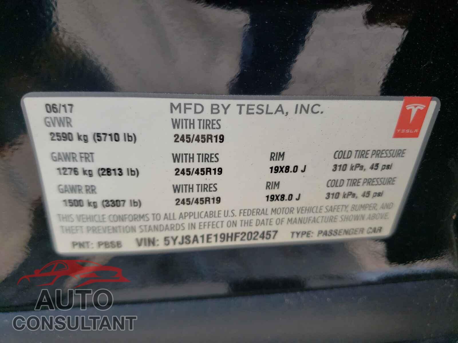TESLA MODEL S 2017 - 5YJSA1E19HF202457
