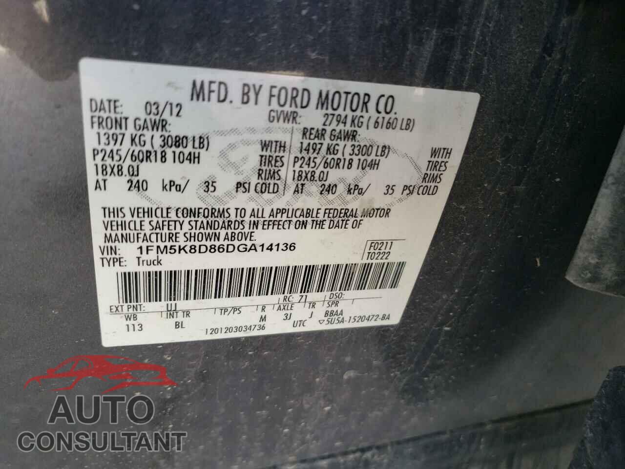 FORD EXPLORER 2013 - 1FM5K8D86DGA14136