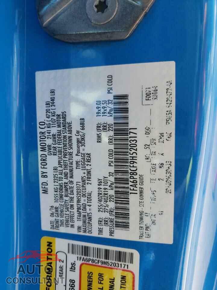 FORD MUSTANG 2017 - 1FA6P8CF9H5203171