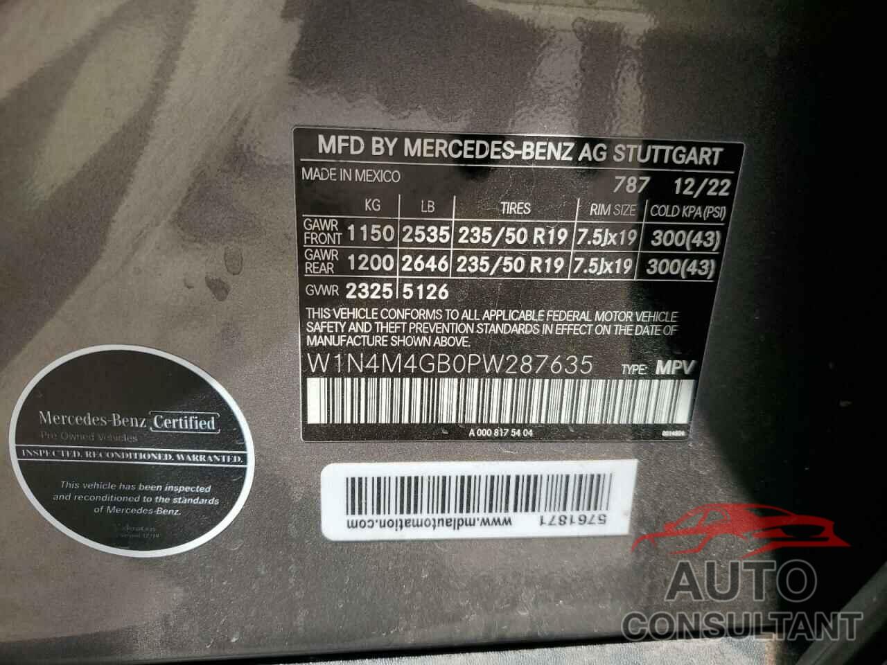 MERCEDES-BENZ GLB-CLASS 2023 - W1N4M4GB0PW287635