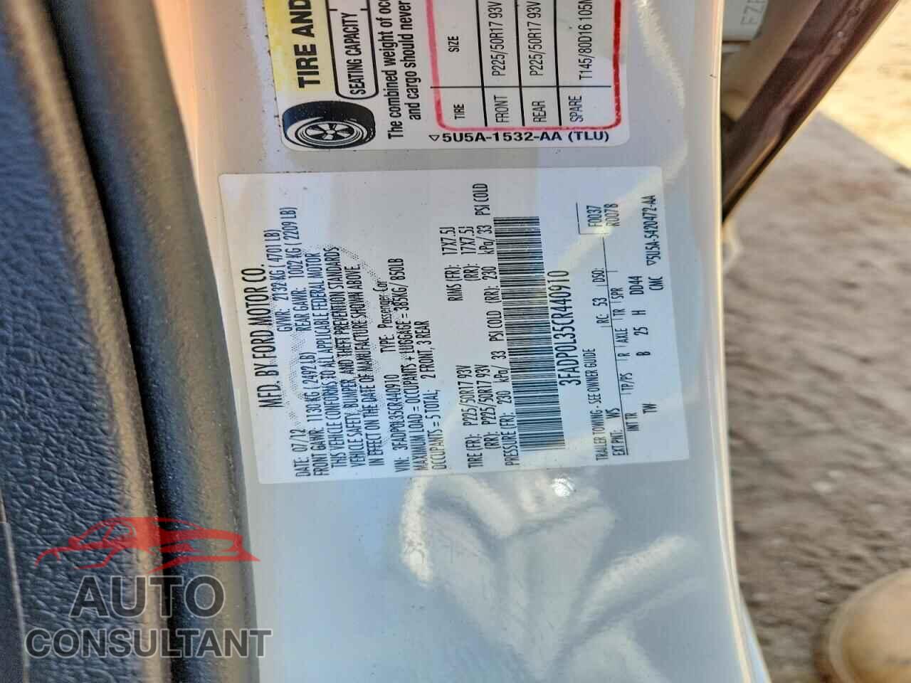FORD FUSION 2012 - 3FADP0L35CR440910